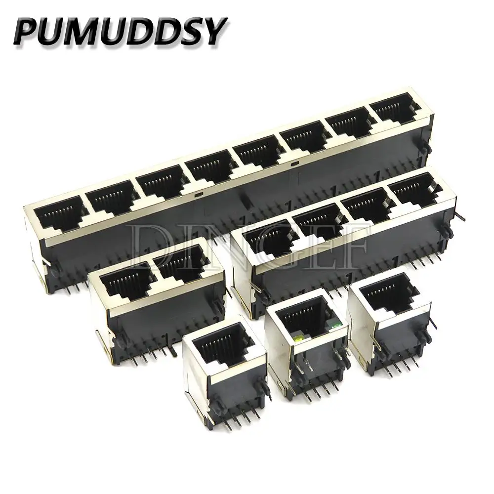 

RJ45 59 Metal Female PCB Right Angle Board Jack Connector 8P8C Crystal Head Socket 21mm Network Interface Long bodies