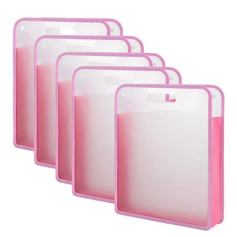 5 Pack Scrapbook Paper Organizer, Pink Expanding Paper Folio, Portable Scrapbook Paper Storage With Button Closure