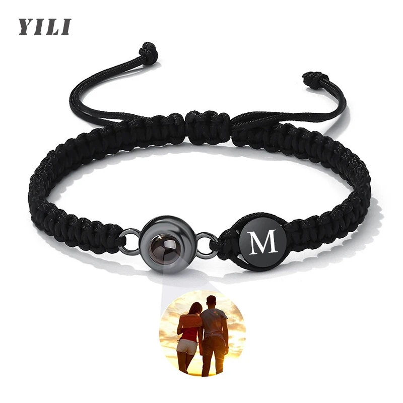 

Custom Photo Bracelet Initial Bracelets for Women Personalized Picture Bracelets Braided Initial Picture rojection Bracelet