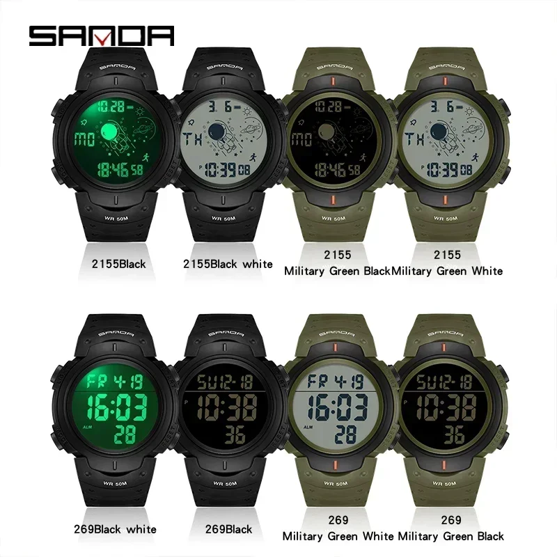 SANDA Fashion Digital Men Watch Military Outdoor Sports Watch For Male Electronic Wristwatches Waterproof Multifunctional watch