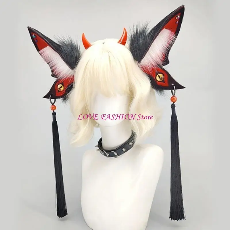 Hairbands Devil Eye Hairbands Adorkable Propss Halloween Anime Headbands ปาร์ตี้หูฟังขนสัตว์ขนสัตว์ขนยาวสำหรับเทศกาลดนตรี Y166