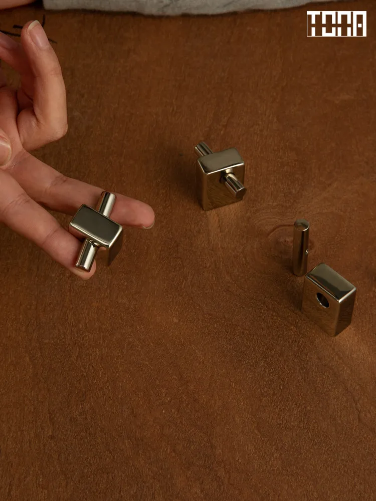 TONA Luxury Solid Brass Cabinet Handles Glossy Titanium Silver Decorative T Bar Knobs for Dresser Drawers Closet Furniture Pulls