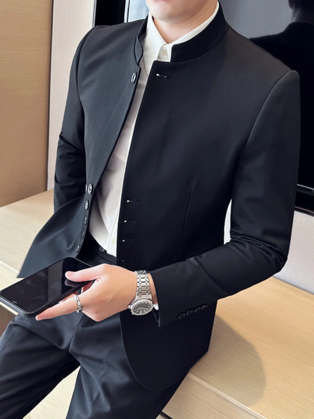 Chinese Style 2 Piece Suit  (Jacket+Pants) Fashion Wedding Suits for Men Casual Business Formal Party Prom Suits Blazer Trousers