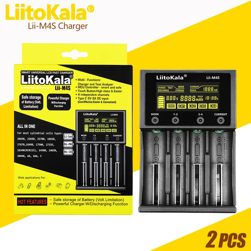 Imagem -02 - Liitokala Lii-m4 Lii-m4s 18650 Carregador Inteligente Display Lcd para 26650 21700 32650 20700 21700 16340 aa Aaa Bateria 5v 2a Usb Peças