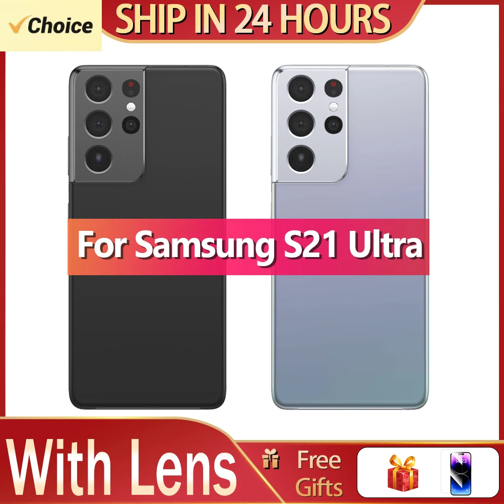 Pour Samsung Galaxy S21 Ultra batterie couverture arrière panneau de verre porte arrière boîtier lentille de caméra remplacer