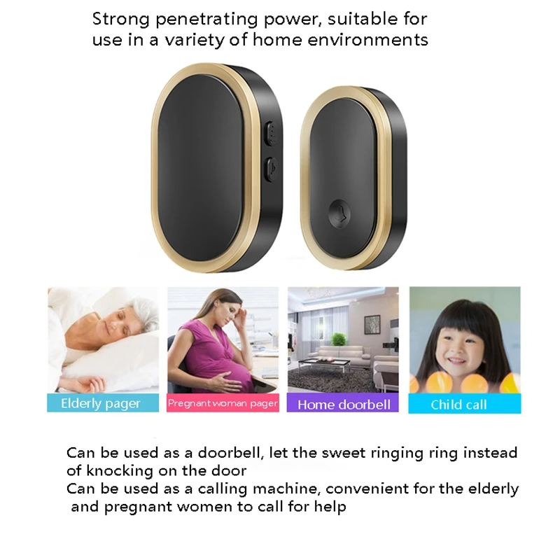 CACAZI Intelligent Wireless Waterproof Long Distance Door Bell 36 Chimes Home Cordless Door Ring Dong Calling Bell