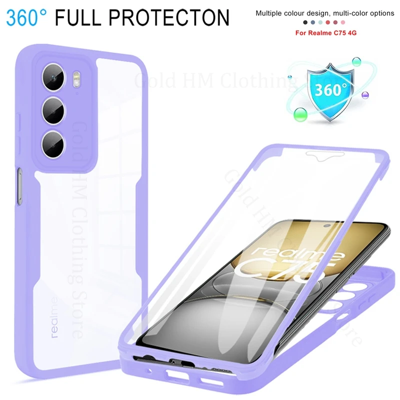 حافظة هاتف ممتصة للصدمات من السيليكون الناعم لهاتف اوبو Realme C75 14X 5G 360 °   غطاء خلفي شفاف للحماية الكاملة لهاتف Realme 14 Pro Plus 5G Coque