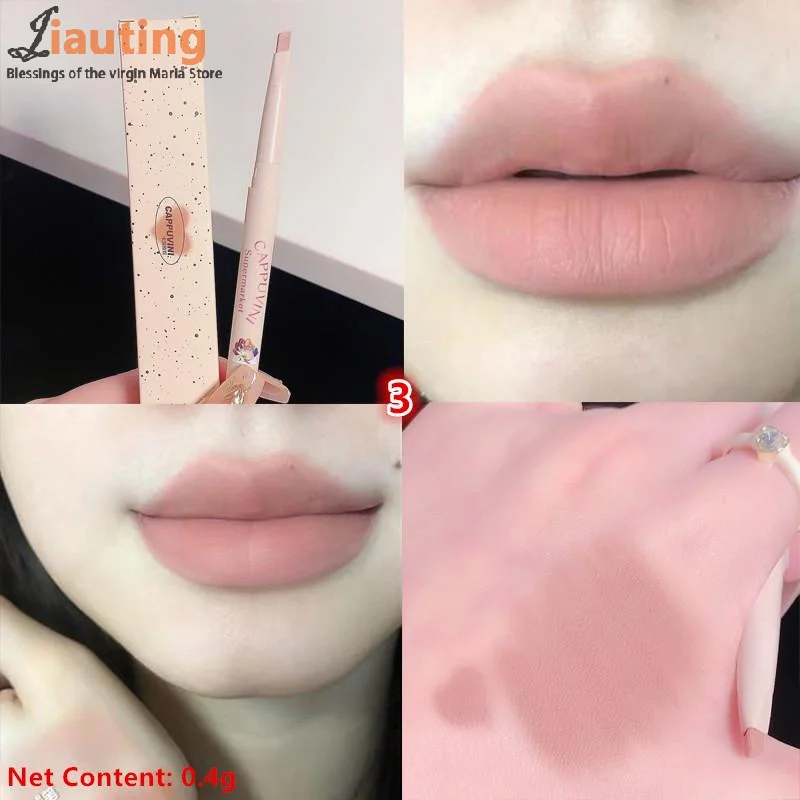 Jasny, słodki i delikatny matowy konturówka do ust wyraza kształt ust, trwała, trudna do rozmazywania, nie usuwa makijażu, nude konturówka do ust.