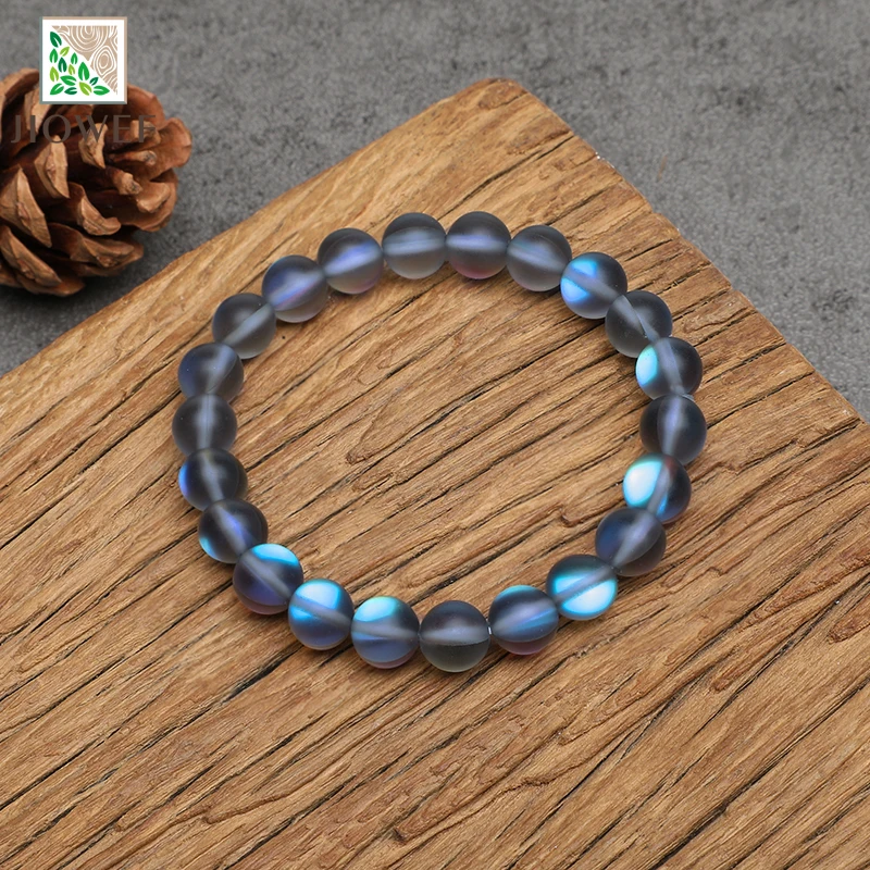 Gray Blue Austria Matte Crystal Glitter Moon Bracelet 6/8/10/12mm Stone Beads Bangle Gift for Lover Charm Accessories Pulseras