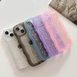 for iPhone 16 15 14 13 12 11 Pro Max Mini XR SE 7 8 Plus Case Cute Clear Drip Glue Star Curly Wave Hybrid Shockproof Soft Cover