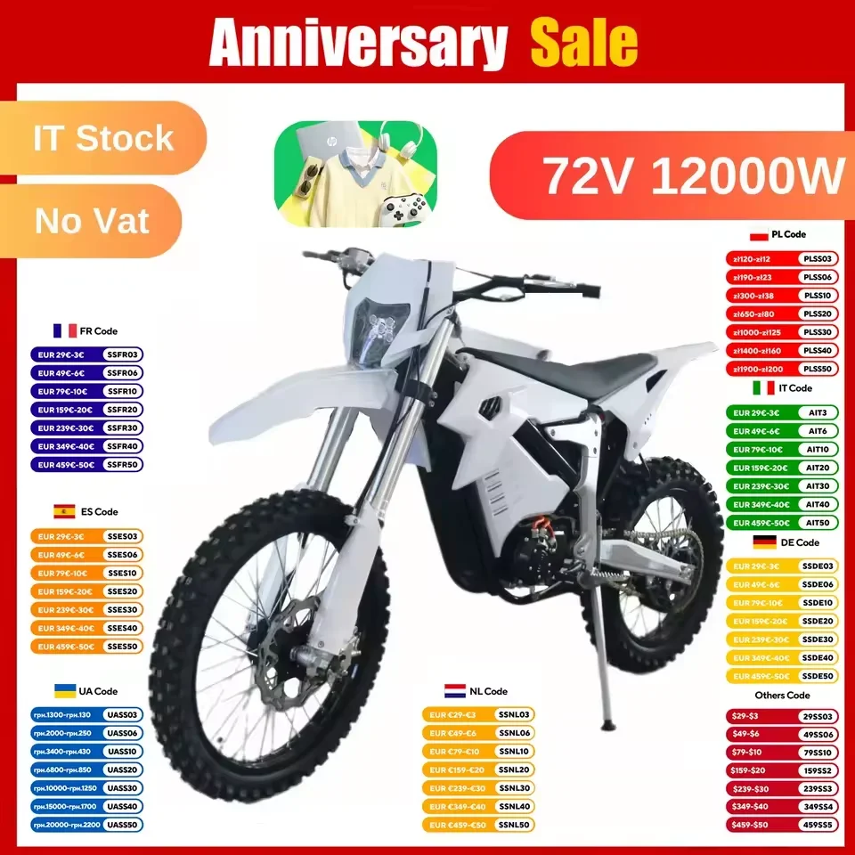 Elektrisches Dirtbike-Elektrofahrrad – 72 V 12000 W E-Bike, leistungsstärkster Hochgeschwindigkeits-Dual-Sport für Erwachsene mit elektrischer Stromversorgung
