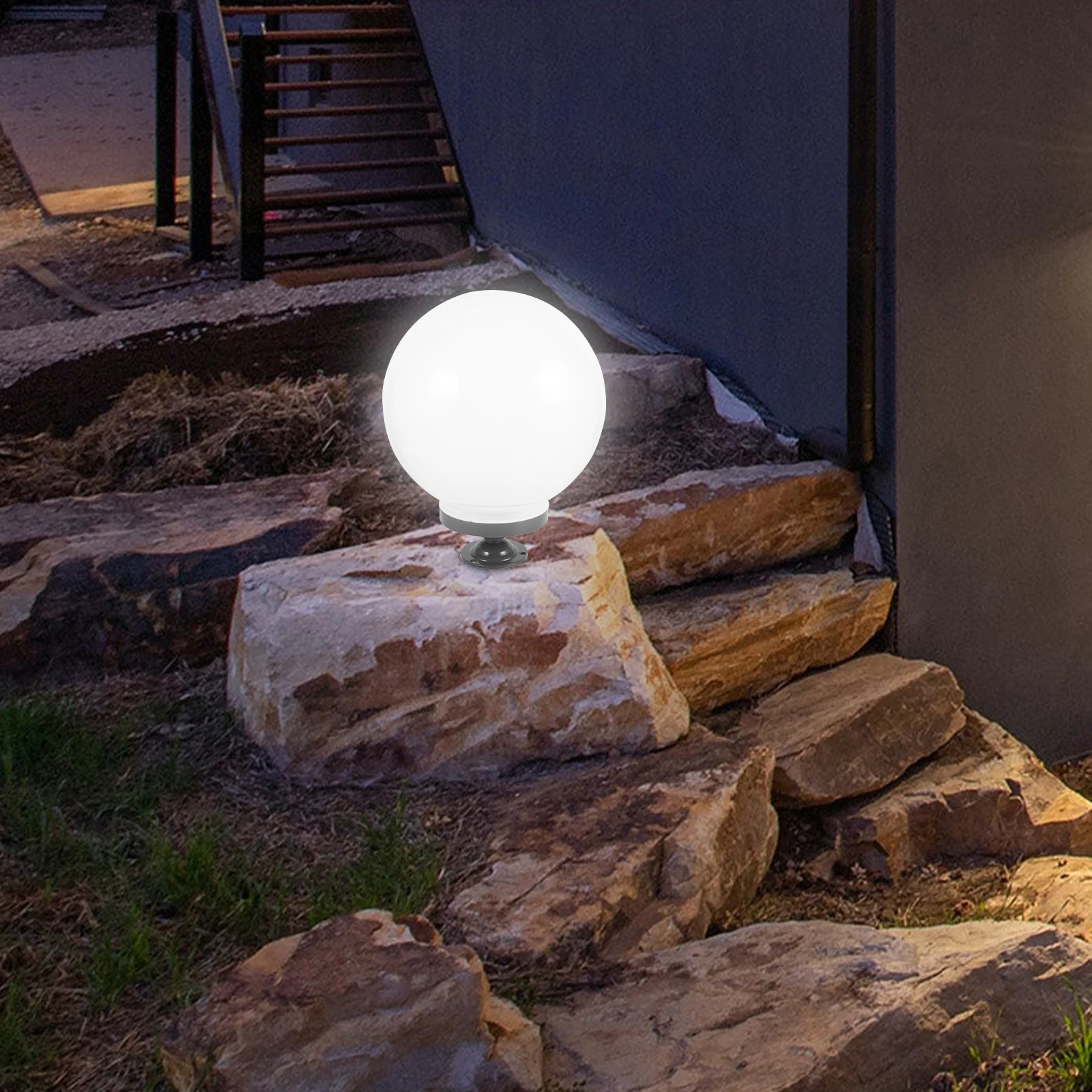 

1 set Globe Fence Decorative Lamps 25CM Acrylic Ball Grey Base Outdoor Garden Light Shade Cover Porch Replacement Lamp