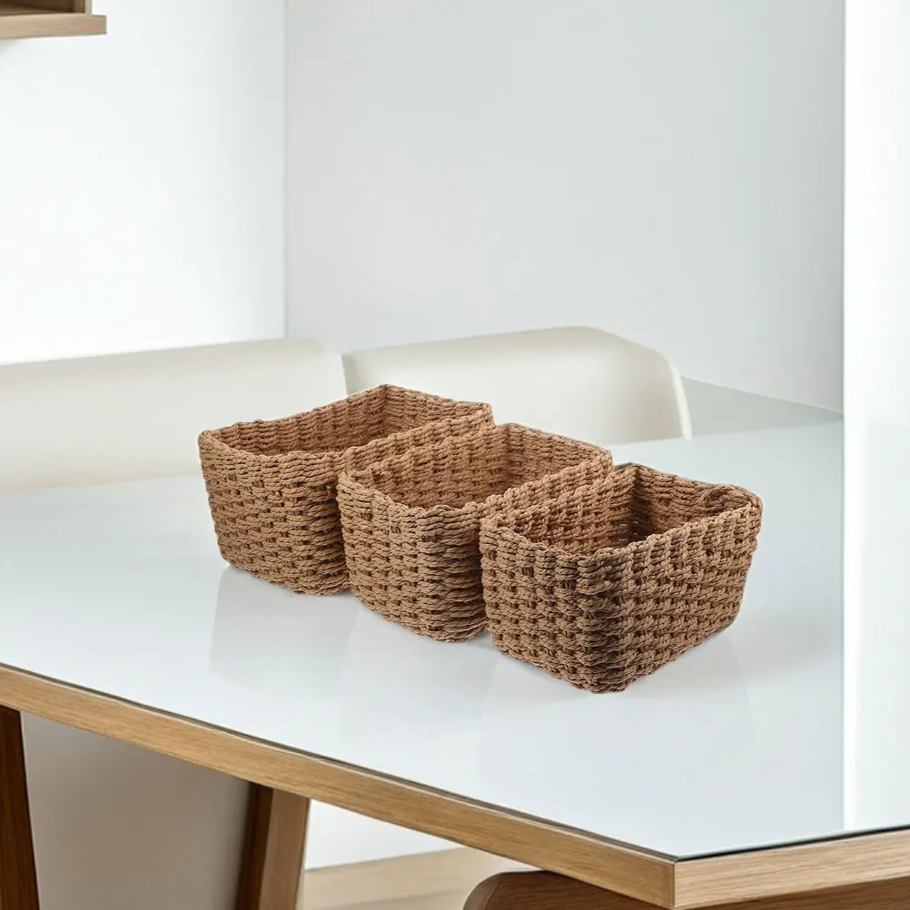 

4 Pcs Straw Storage Basket Mini Baskets Multipurpose Paper Thread Handmade Organizer