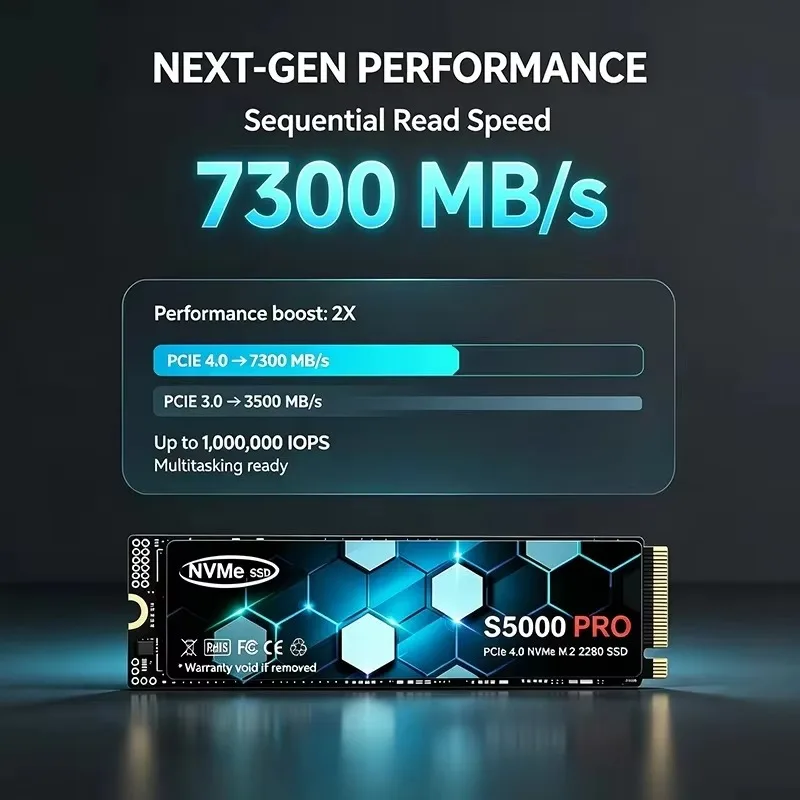 NEW S5000 PRO M.2 SSD Hard Disk 500GB 4TB 7300MB/s NVMe M2 SSD PCIe 4.0 Internal Solid State Drive For PC Laptop Desktop.