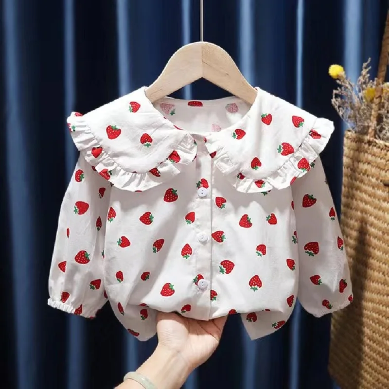 Baby Girl Cotton Shirt Long Sleeve Infant Toddler Child Turn Down Collar Blouses Solid Spring Autumn Summer Baby Clothes 1-7Y