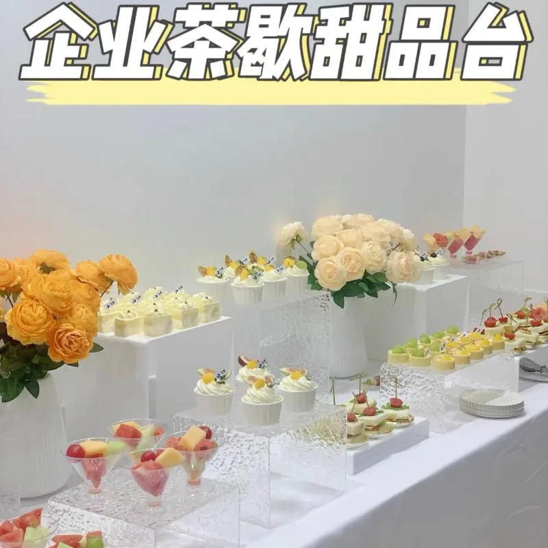 Acrylic dessert table, stone pattern display seat, banquet arrangement rack