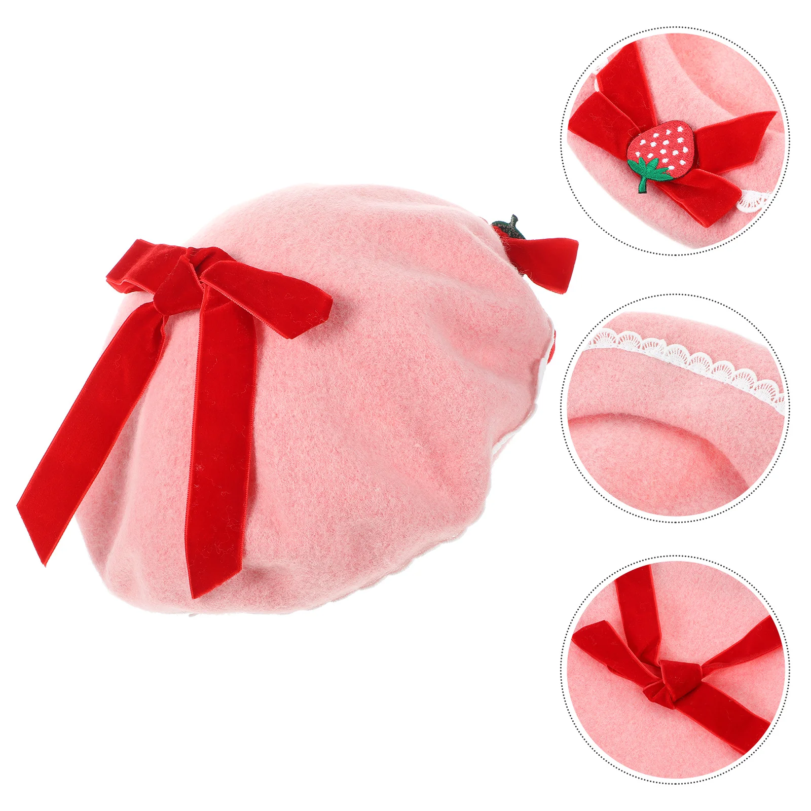 

Berets Strawberry Hats Clothing Pink Women for All-match Style Decorative Female Women's