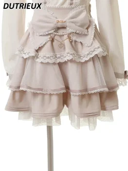 Gonne di pizzo con volant laminato casual giapponese prodotto in serie stile miniera 2023 Minigonna a vita alta con corsetto a vita alta autunno inverno