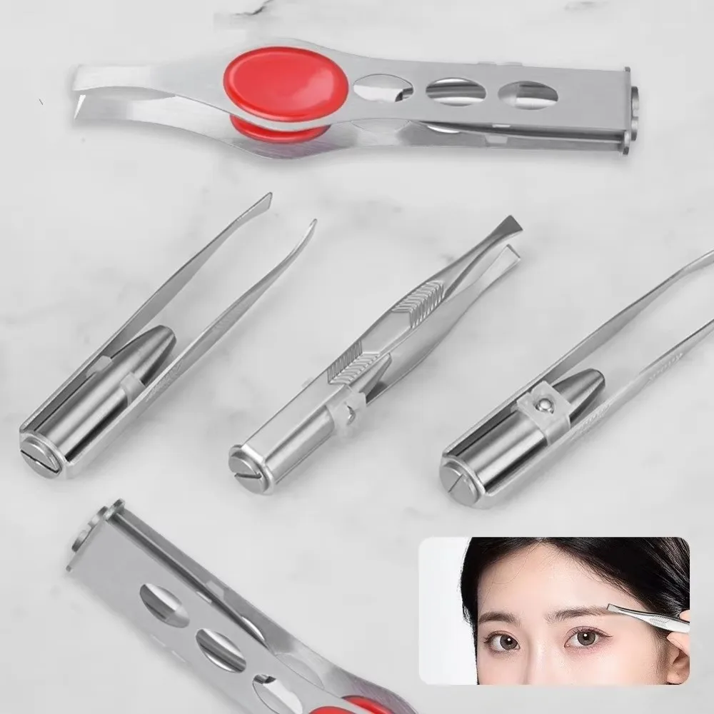 Pinzette per sopracciglia a LED in acciaio inossidabile Pinzette per sopracciglia con punta obliqua con bocca ad angolo con rimozione della luce Piegaciglia per ciglia finte da donna