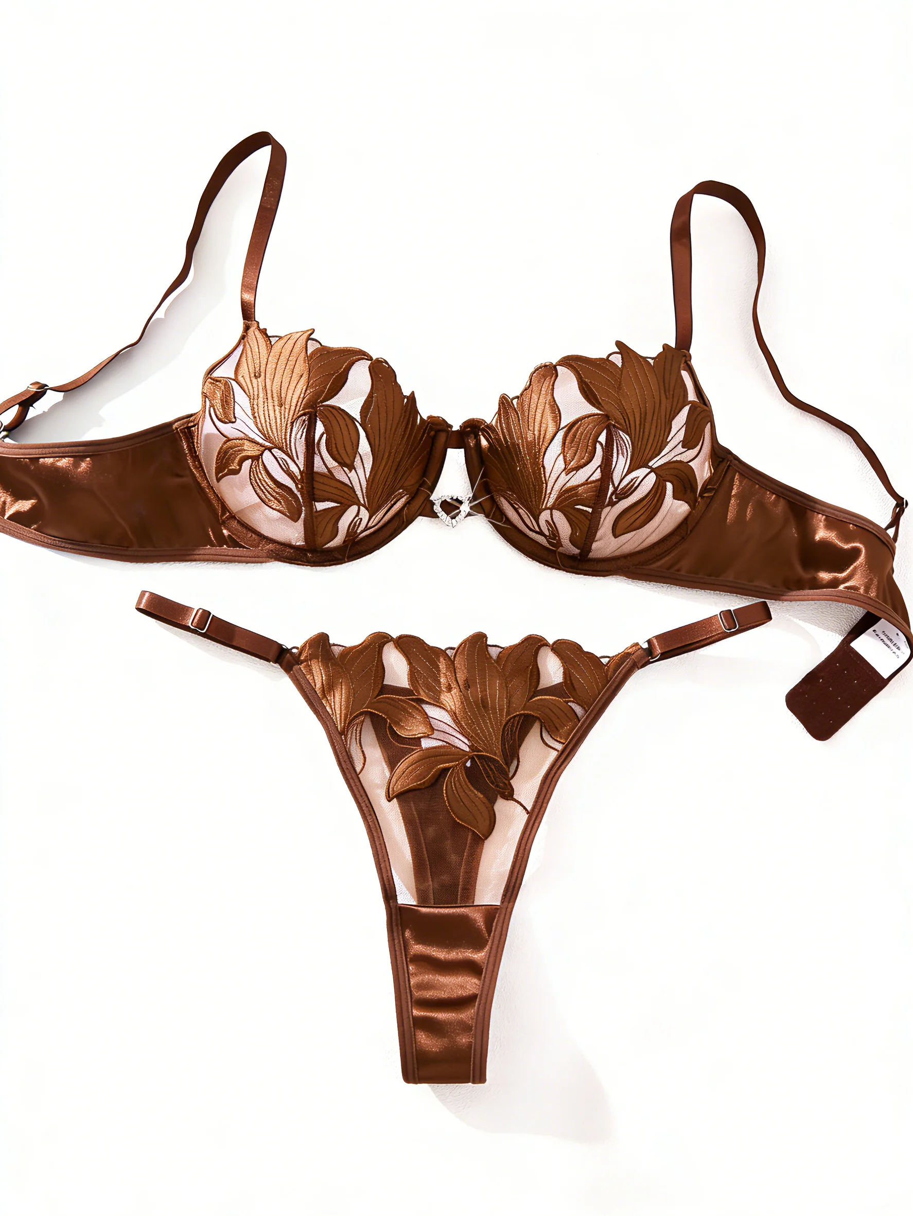 Ensemble de lingerie en dentelle brodée florale de style français, soutien-gorge sexy et doux à armatures, idéal pour la Saint-Valentin ZA825031