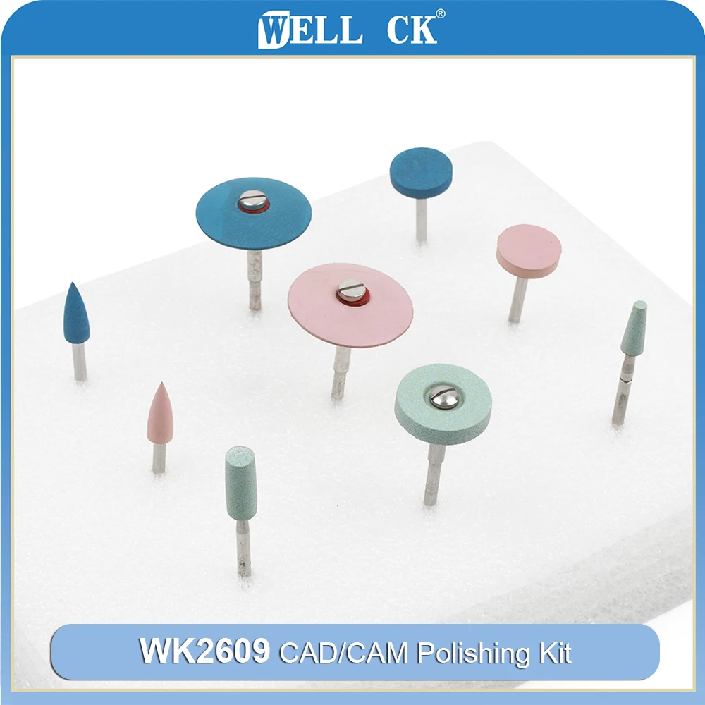 9pcs/Set WELLCK Dental Lab HP Polishing Kit WK2609 CAD/CAM Polishing Kit for Grinding Ceramics Porcelain Low Speed Polisher