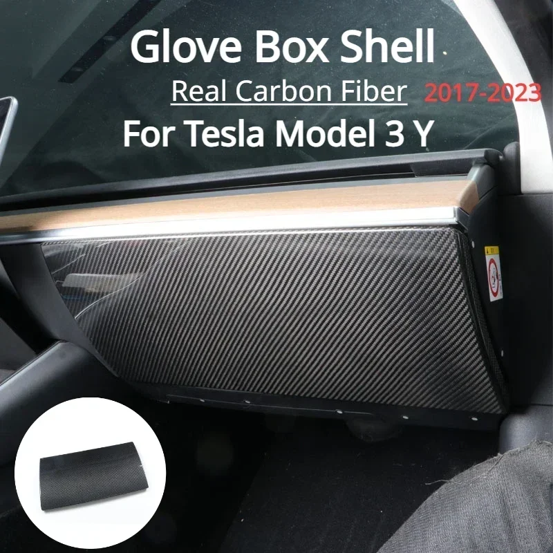 For Tesla model 3/Y Car Glove Box Sticker 2017-2023 Real Carbon Fiber Shell Dry Carbon Handmade Car Modification Left Hand Drive