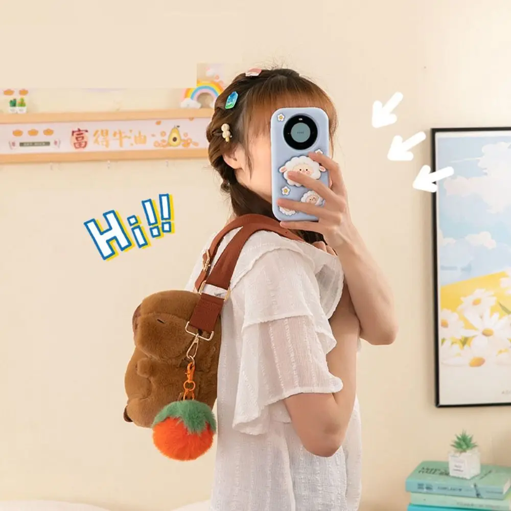 حقيبة ظهر من القطيفة كابيبارا كابيبارا من القطيفة على شكل حيوان كرتوني بسعة كبيرة حقيبة كابيبارا كروسبودي حقيبة كابيبارا القطيفة اللطيفة