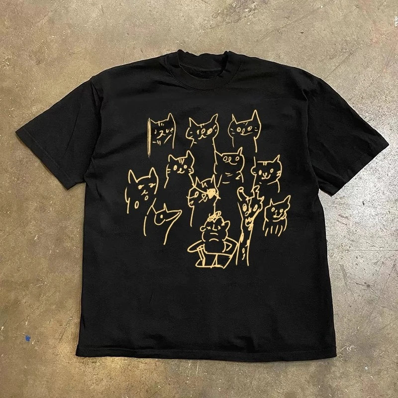 

Funny Cat Army T-shirt, Japanese-style fresh and simple design, loose-fitting pure cotton women's short-sleeved T-shirt