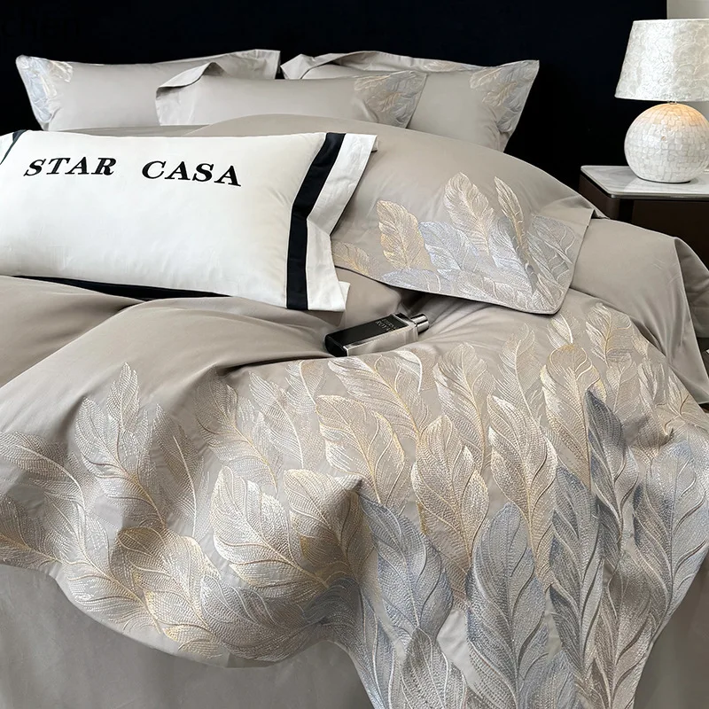 HXL all-cotton four-piece set, long-staple pure cotton embroidered duvet cover bedding set