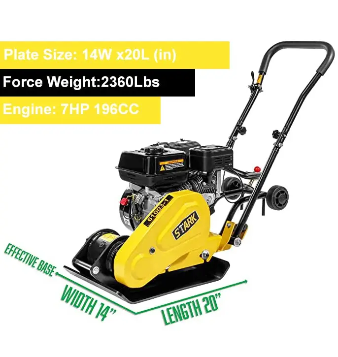 7.0HP 5000VPM 5500MAX Gas Vibration Compaction Force 20 X 14 Inch Plate Compactor W/Built-in Wheel Durable