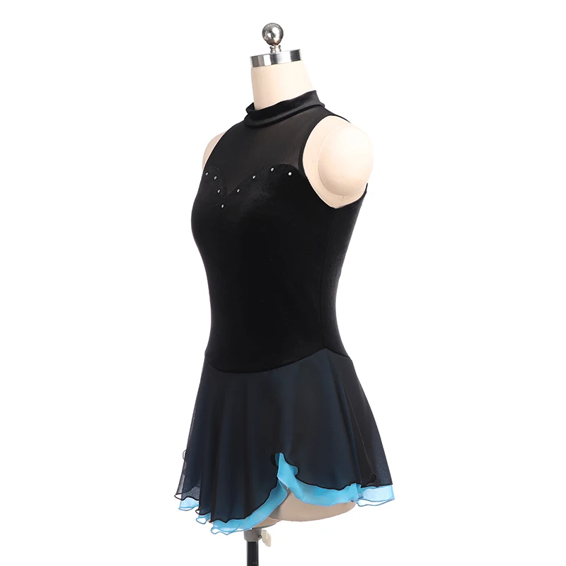 Costume Figure Skating Dress Ice Skating Skirt for Girl Women Kids Customized Competition Black color Velvet 15 Colors