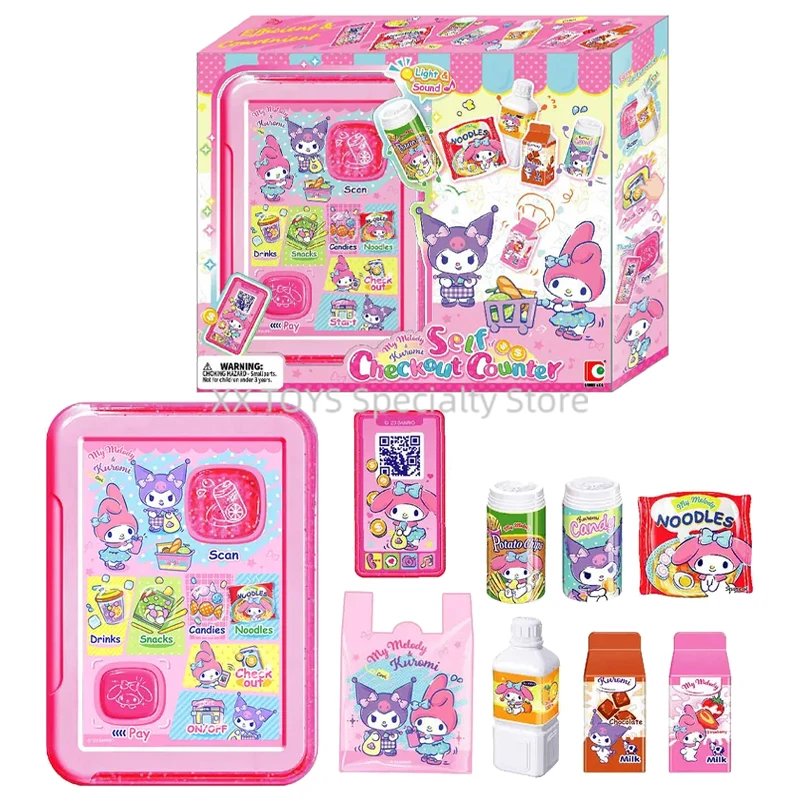 Sanrio My Melody & Kuromi Self Checkout Counter Playset Simulation Supermarket Cashier Toy with Light and Sound Girls Toys Set