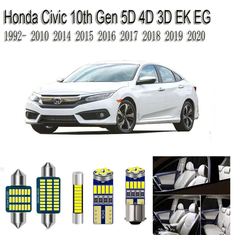 Car Interior LED Light For Honda Civic 10th Gen 5D 4D 3D EK EG 1992- 2010 2014 2015 2016 2017 2018 2019 2020 Accessories Canbus