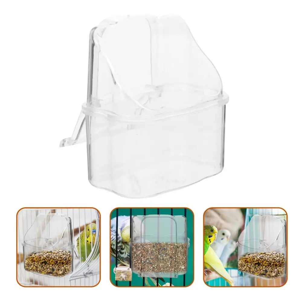 Compact Anti Spill Bird Cage Feeder Cup Leak Proof Clear Plastic Hanging Food Bowl Easy to Clean Clip On Bird Waterer Parakeets
