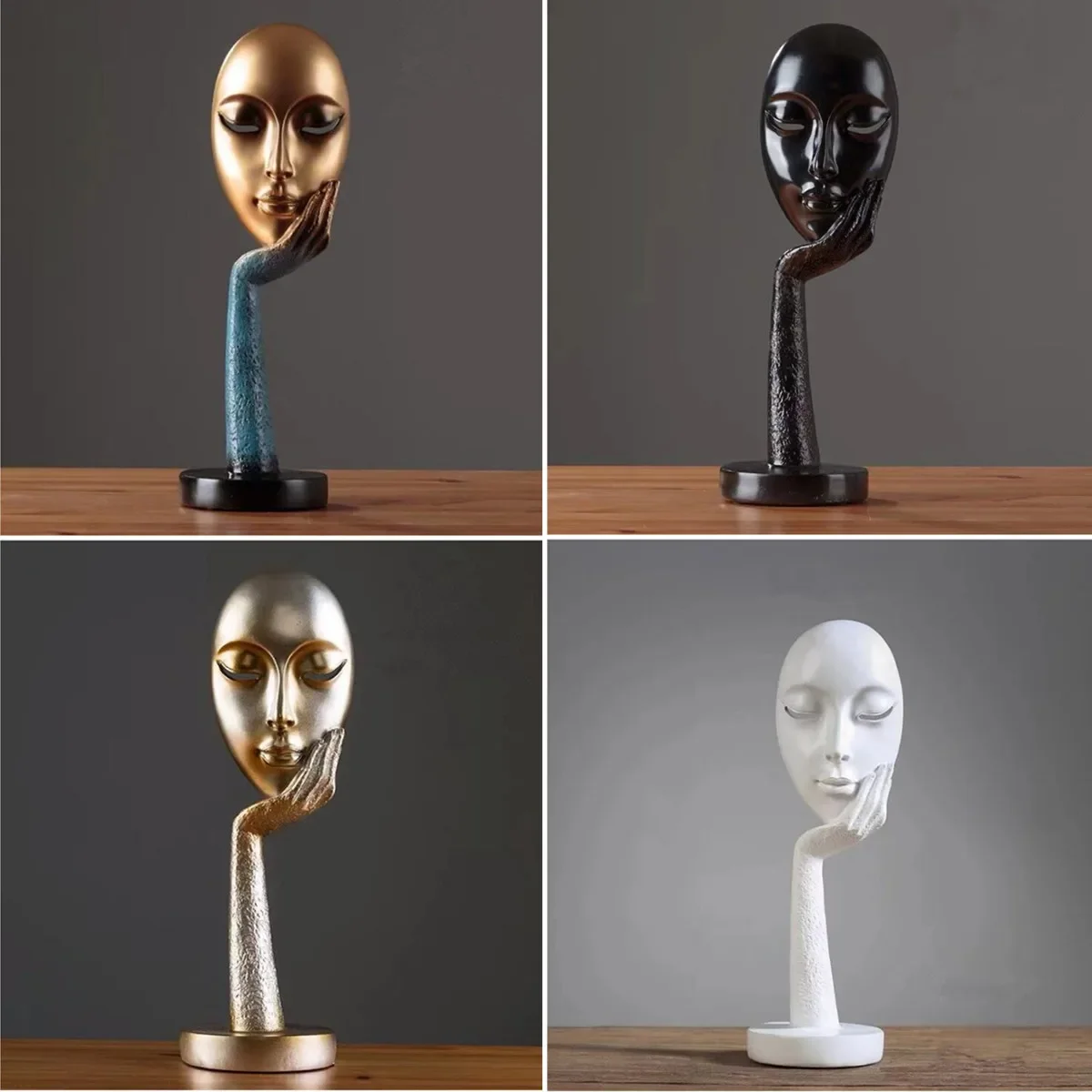 MGT-Abstract Statues, Sculpture Art Crafts, Modern Human Meditators, Character Resin Figurine, Lady Face, Home Decorative