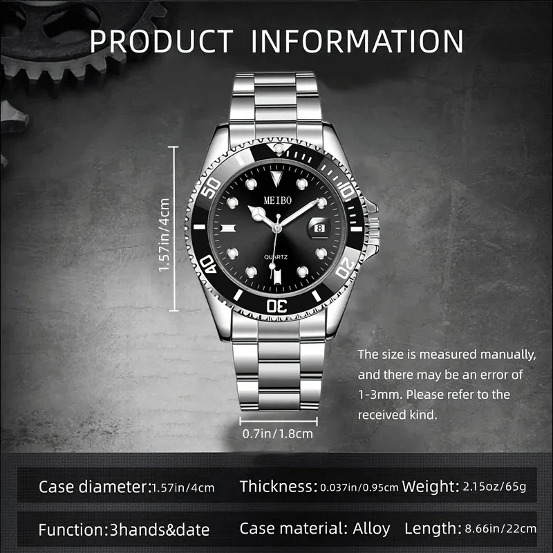ساعة رجالية بحزام من الفولاذ المقاوم للصدأ وساعات كوارتز وساعة يد للأعمال