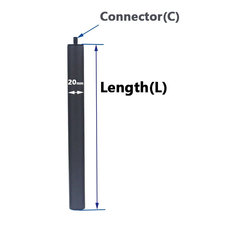 Diameter 20mm Carbon Fiber Lamp Pole Camping Table Leg High Strength Extension Rod Optional 1/4 3/8 inch M6 M8 M10 M12 Screw