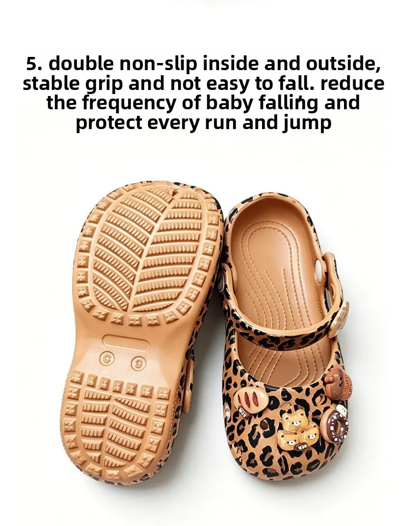2026 Sommer-Trend Leoparden-Clogs für Mädchen, Weiche EVA-Schuhe mit Bären-Deko, Ballerinas, Mädchen-Strand-Mary-Jane-Sandalen, Hausschuhe – Detail 12