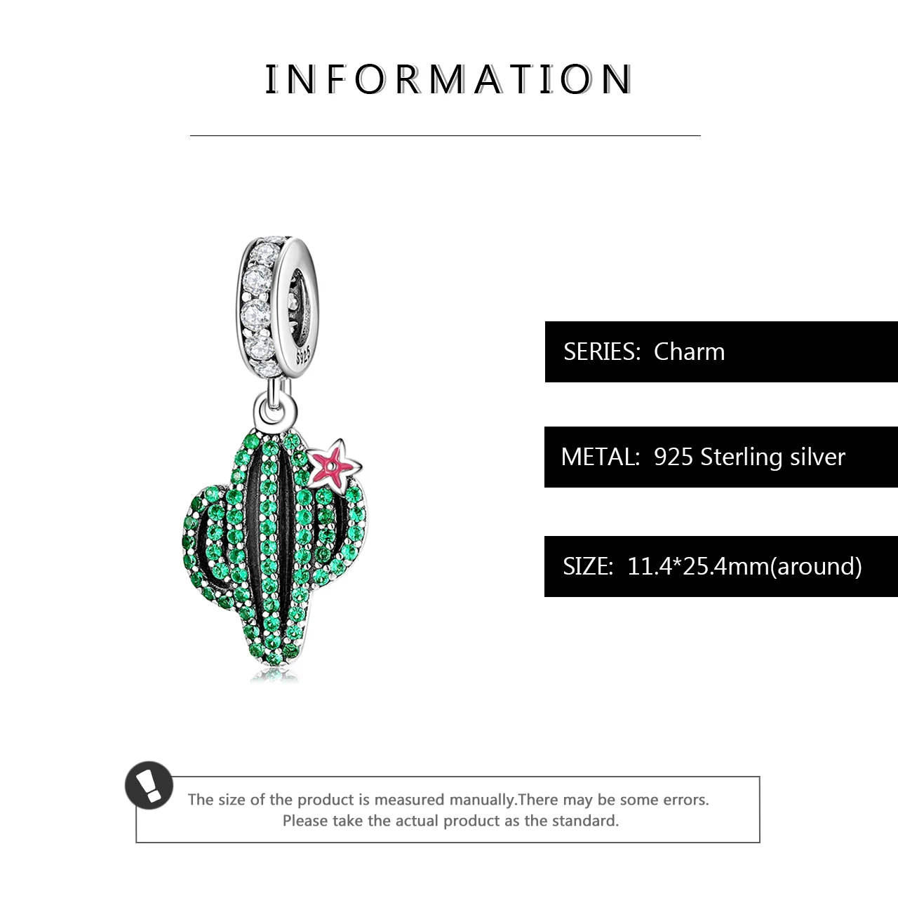 925 Sterling Silver Desert Cactus Sparkling Green CZ Charms for Jewelry Making Pendants Fit Original Charm Designer Bracelets