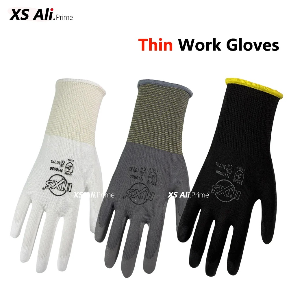 

12Pack PU Coated Work Gloves - Lightweight & Breathable for Assembly Screw Driving - Black/White/Gray