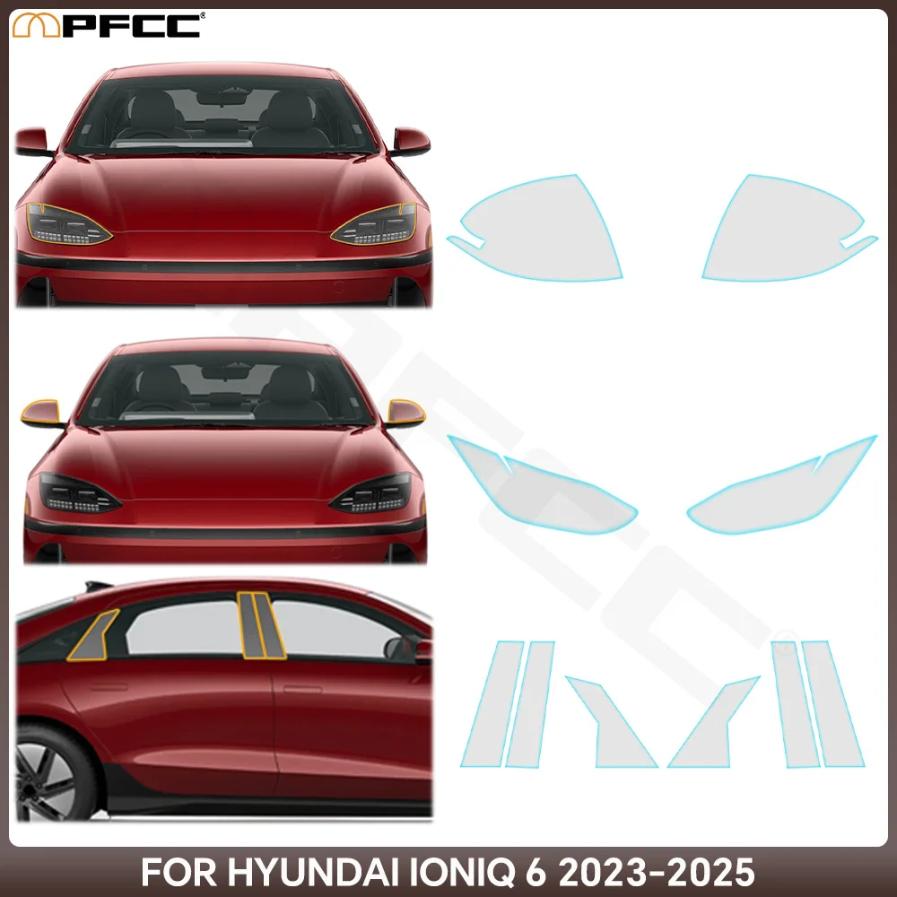 

For Hyundai Ioniq 6 2023 2024 Pre-cut PPF Bra Headlight Rearview B C Pillars TPU Paint Protection Film Clear Kit Anti-Scratch