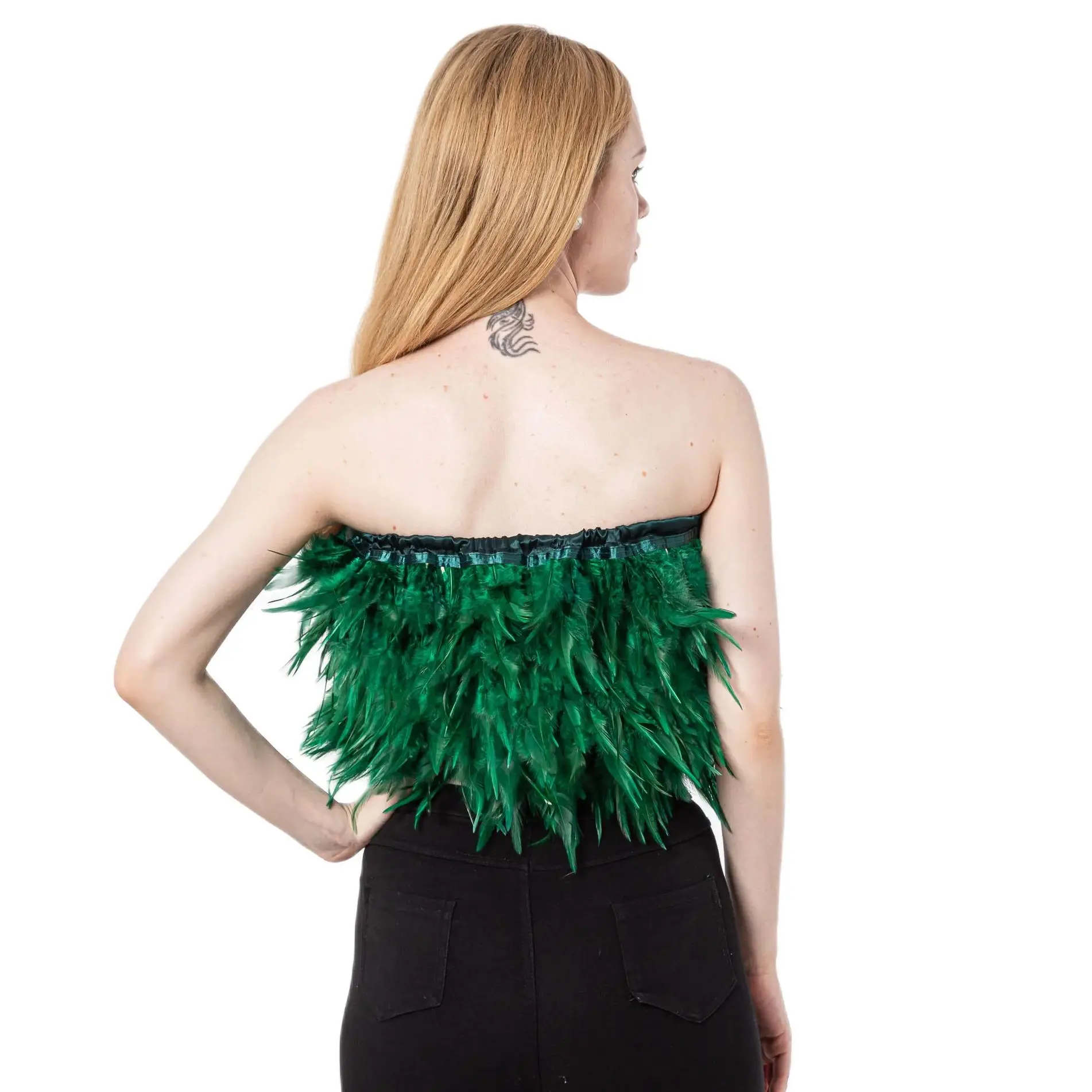 Real Turkey Ostrich Feather Tube Top for Women, Cosplay Clothes, Sexy Short T-shirt, Black, Green, White Chest Wrap, Breast Wrap