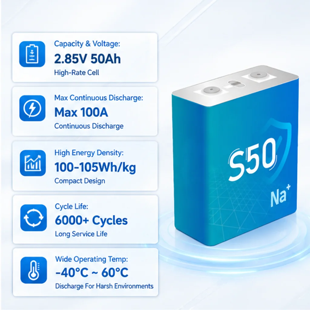 E-power Solar Energy Storage Battery Sodium Ion 50Ah 2.85V Prismatic Cell for 12V 24V 48V DIY Home Backup Power Off-Grid RV