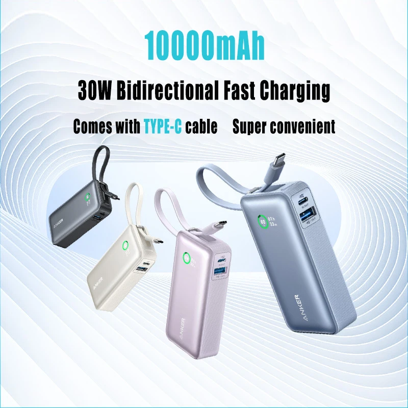 10000mAh Power Bank PD 30W Spare Battery Portable Power Bank Portable Charger With USB-C Cable For IPhone Xiaomi Samsung