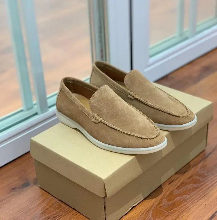 Men Shoes Luxury Suede Leather Slip on Shoes Daily Mules for Male Blue Beige Excellent Quality Lofers Suede Round Toe Dress Shoe