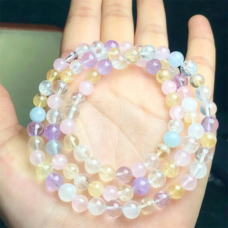 6MM Natural Macaron Fluorite Triple Circle Bracelet Women Fashion Round Stone Elegant Healing Strand Wristband Gift 1PCS