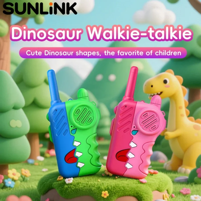 2pcs children's wireless Walkie Talkies parent-child outdoor remote intercom puzzle toy cute dinosaur pager flashlight