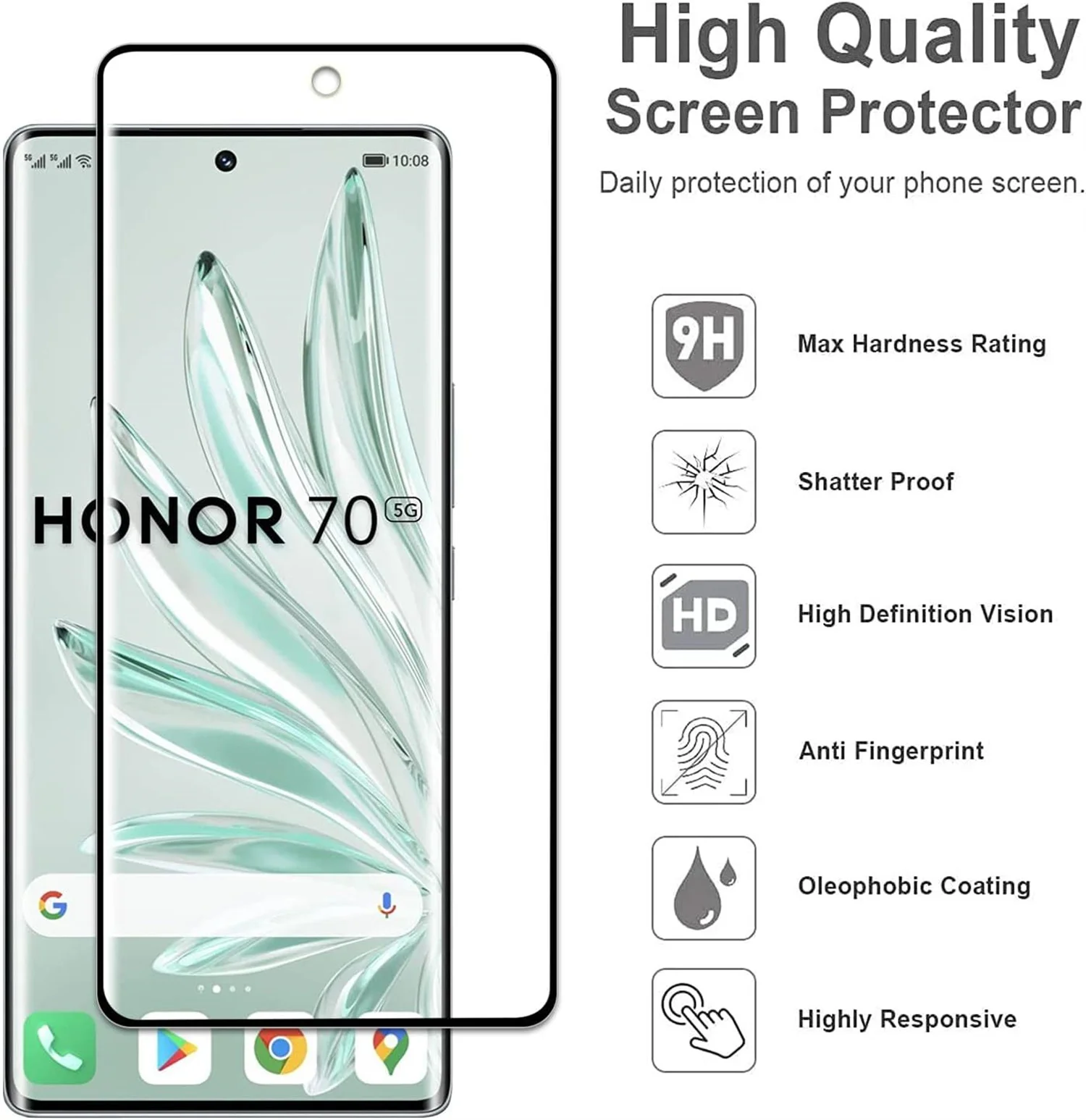 زجاج منحني لهاتف Honor 70 واقي شاشة زجاجي