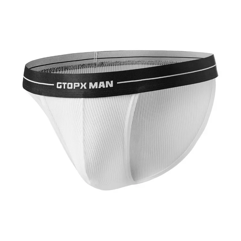 Underwear Men Sexy Low Waist Transparent Briefs Striped Ice Silk Mesh U Convex Thin Breathable Underpanties Ropa Interior Hombre