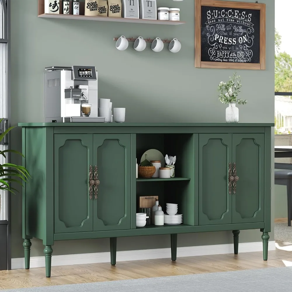 

Vintage Buffet Sideboard Cabinet with 4 Doors, 59" Mid Century Modern Storage Cabinet with Shelf, Decorative Accent Credenza TV